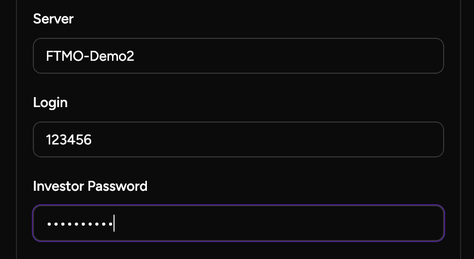 3. Enter the MT5 account details
